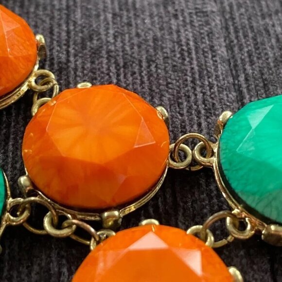 Bold Teal and Orange Statement Bib Necklace 20in Hexagonal Geometric Beads - Picture 4 of 12